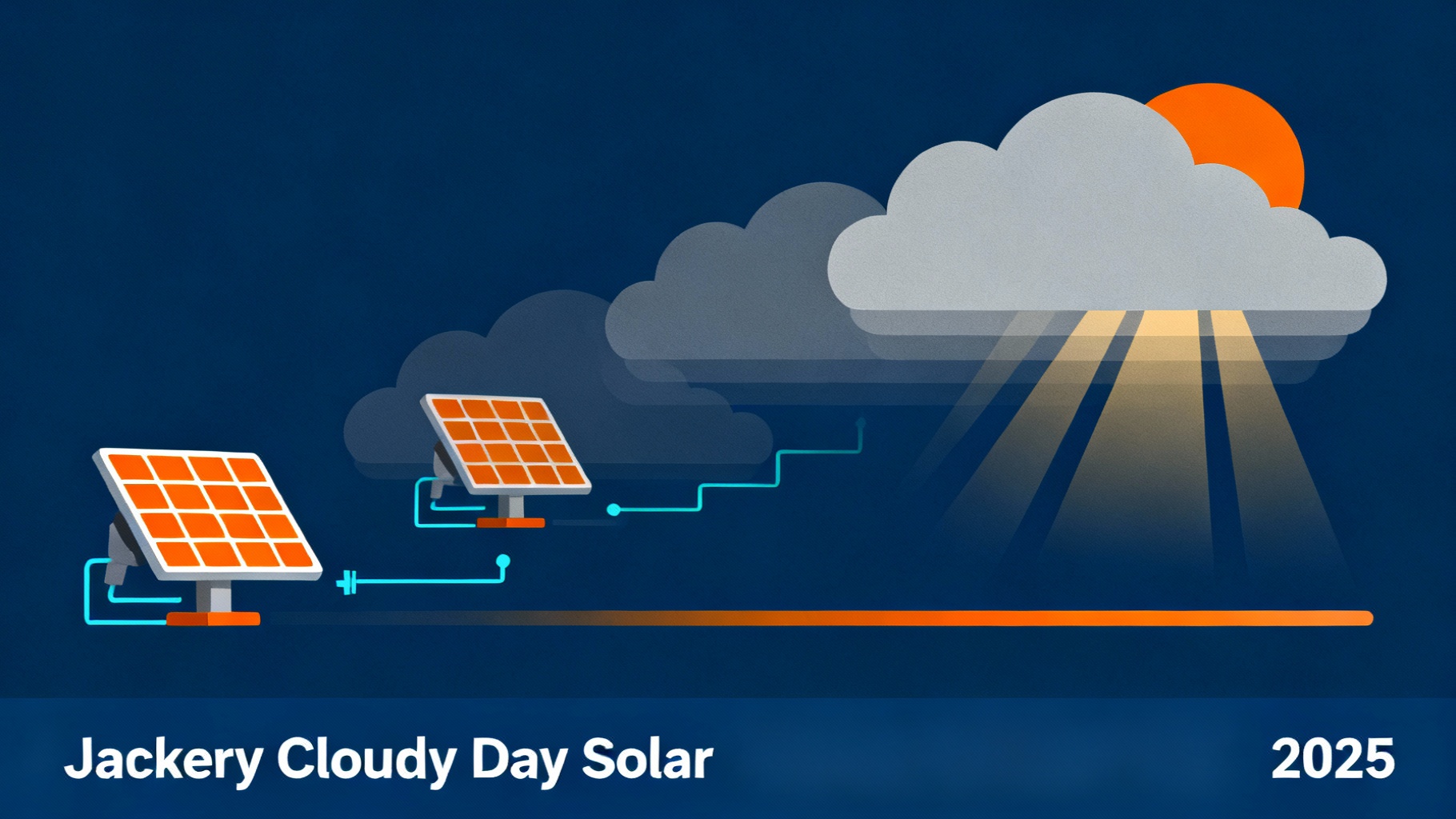 Infographic showing Jackery solar panel charging performance during cloudy weather conditions with power output visualization and cloud coverage diagram