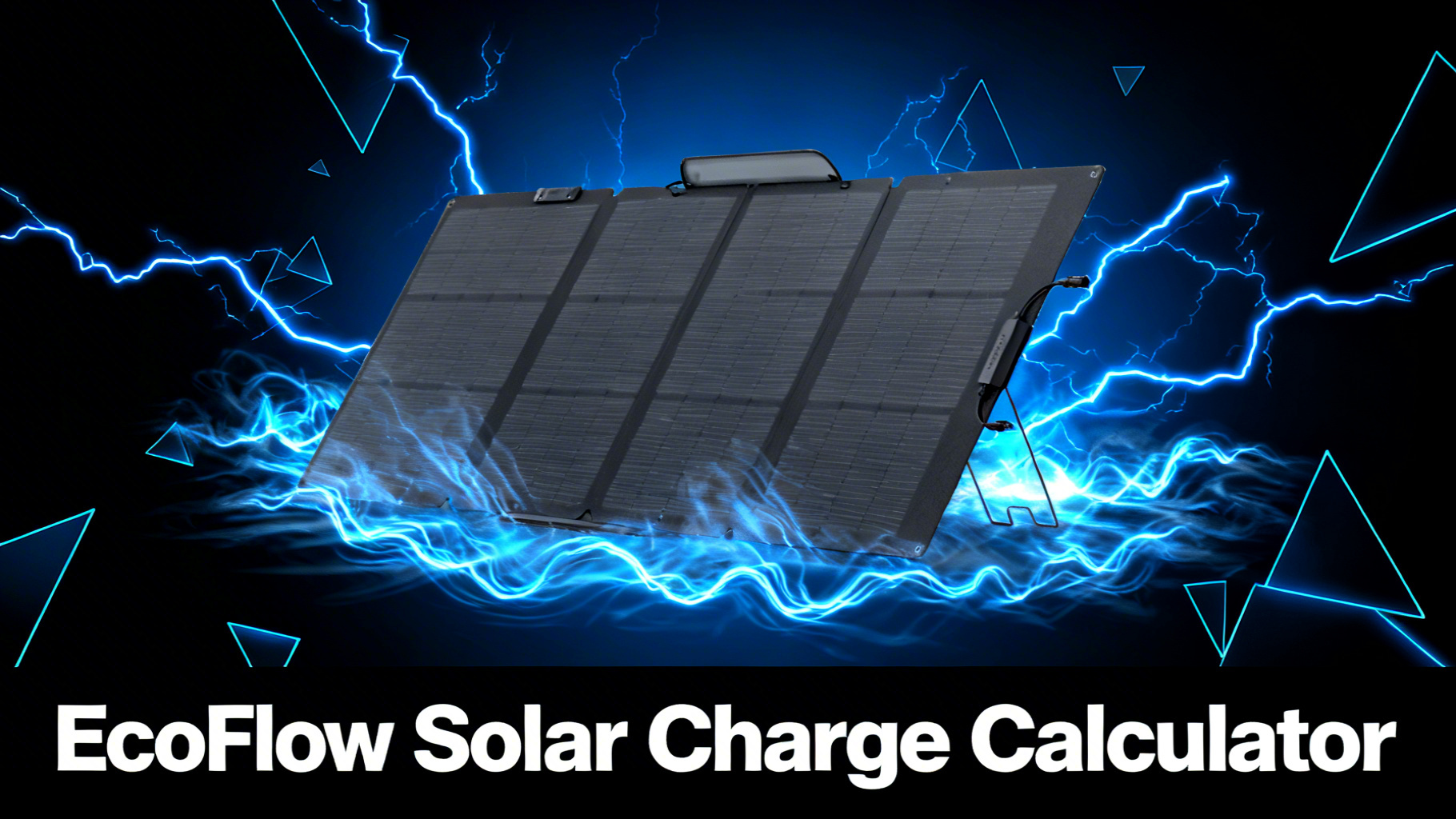 Bold power-tech hero image with deep black to blue gradient, dynamic electric blue energy lines and geometric shapes