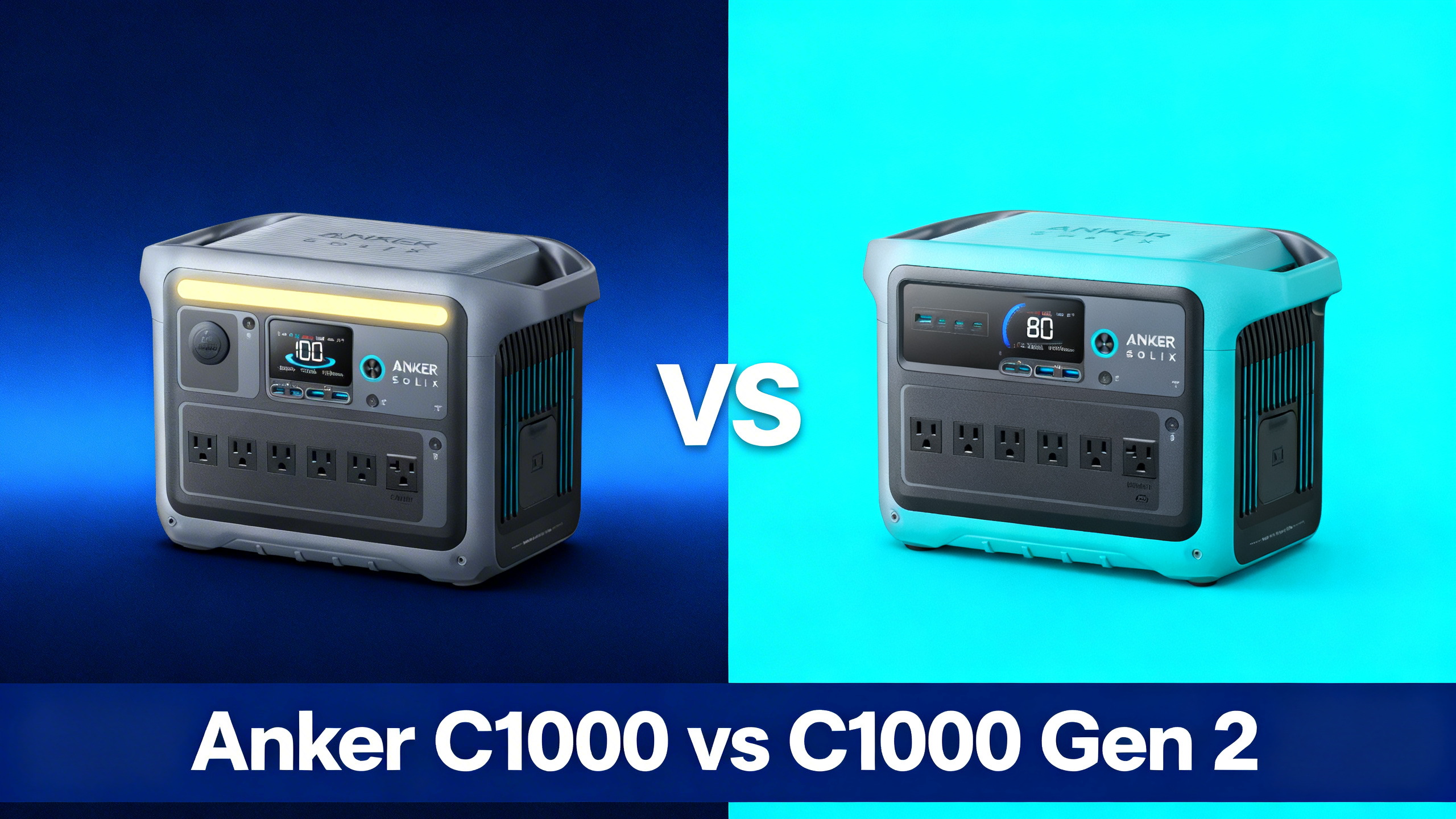 Split design comparing Anker C1000 and C1000 Gen 2 with real product photos and VS divider.