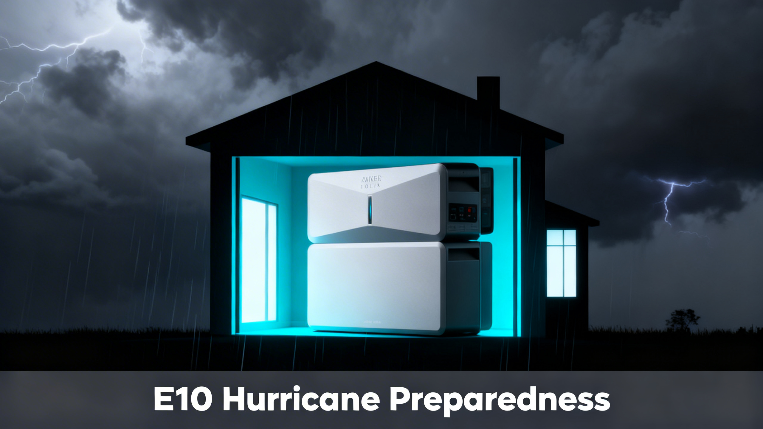 Dramatic storm scene with modern house protected by Anker SOLIX E10 backup power