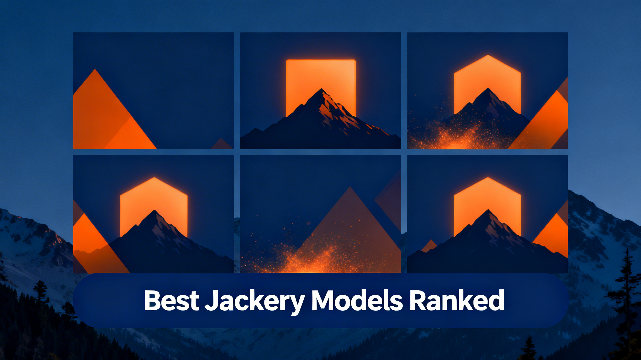 Editorial grid with navy blue background, warm orange accents, and white text reading Best Jackery Models Ranked.