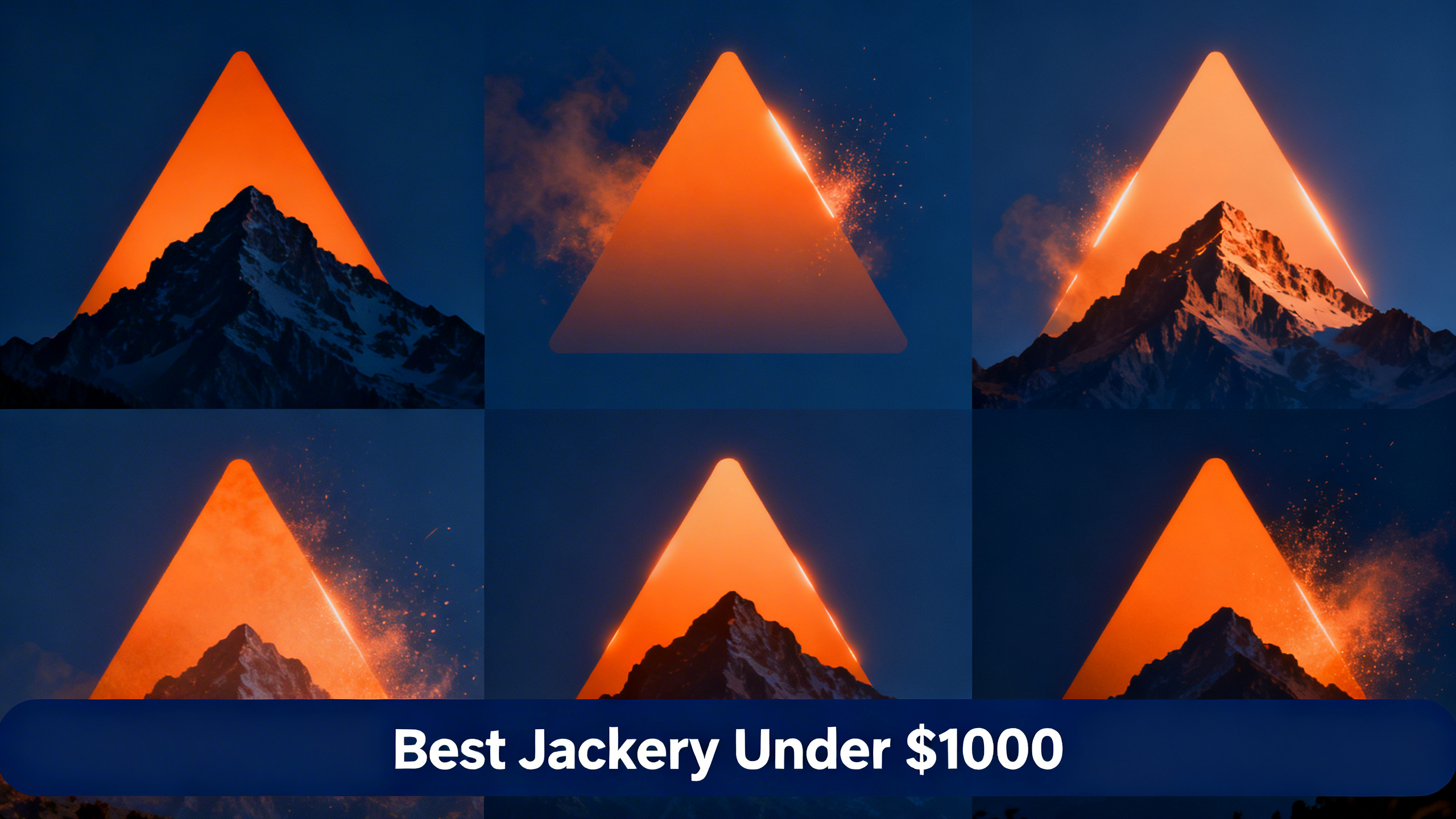 Editorial grid with navy blue background, warm orange accents, and white text reading Best Jackery Under $1000.