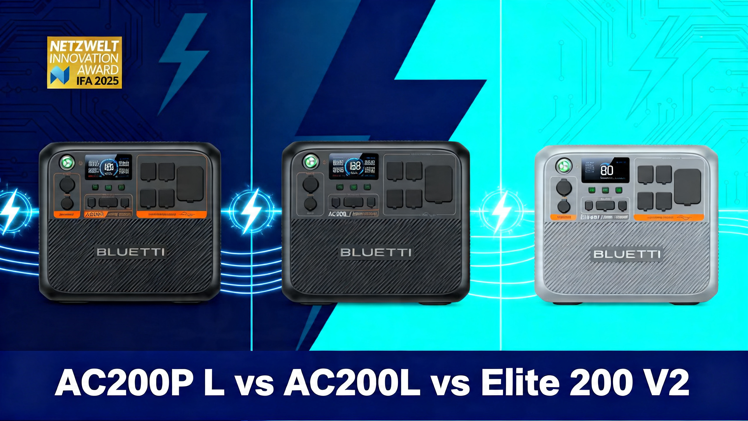 Bluetti AC200P L vs AC200L vs Elite 200 V2 three-way comparison hero image