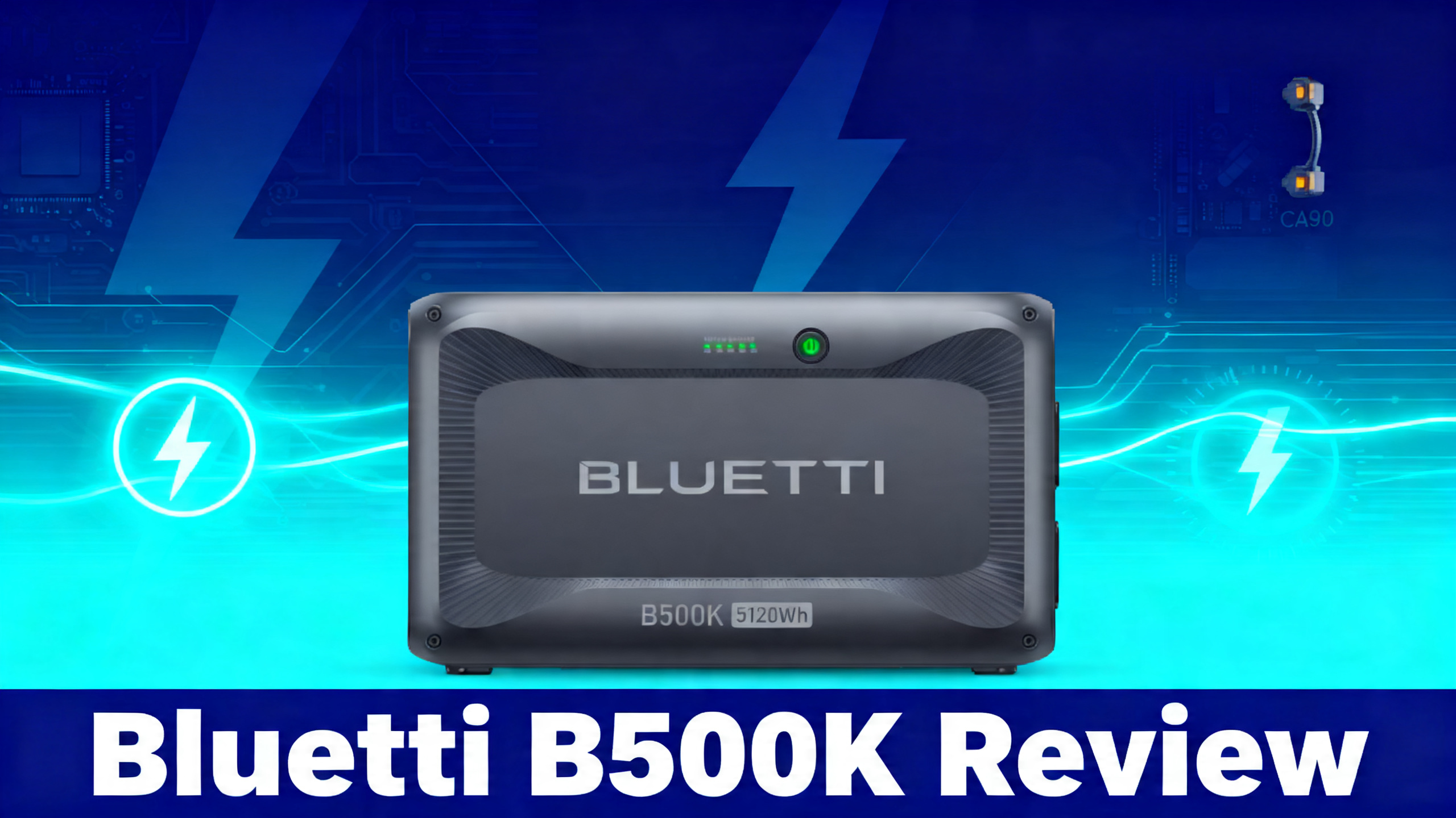 Bluetti B500K 5kWh expansion battery review hero image with premium tech aesthetic