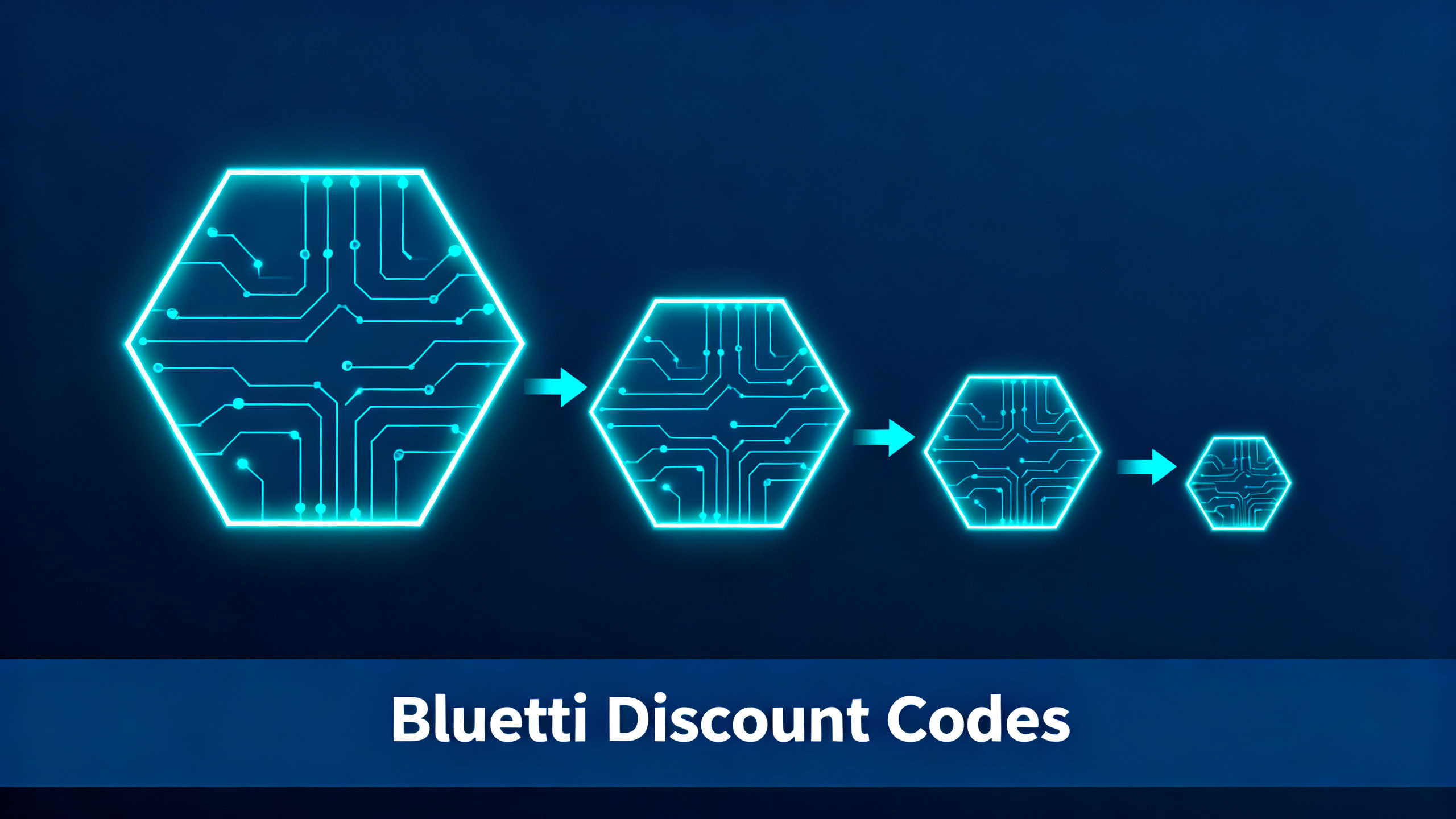 BLUETTI discount codes and coupons hero image with navy blue educational diagram and electric cyan accents