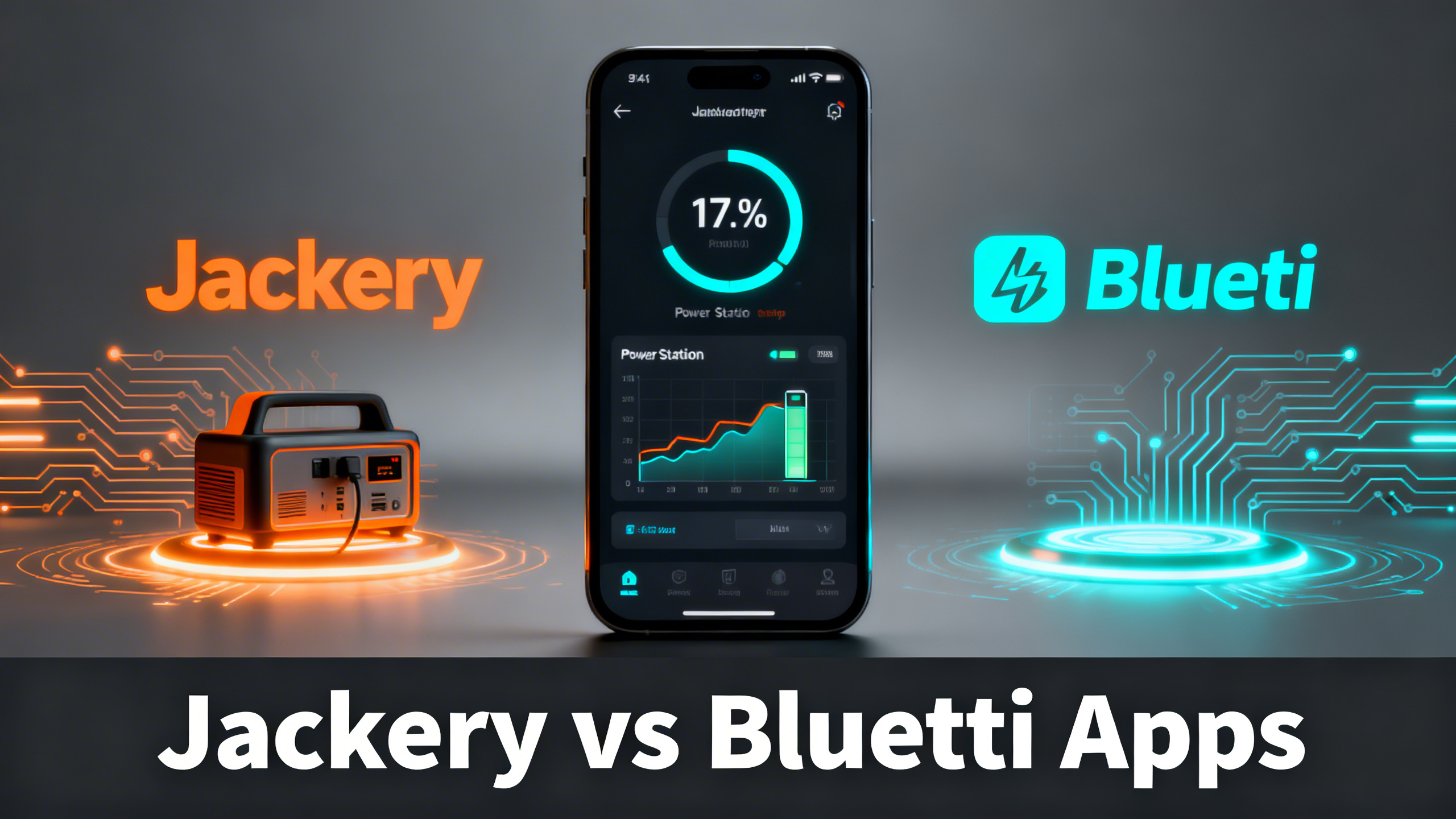 Editorial illustration of smartphone with app interface and dual brand colors orange and cyan on charcoal background