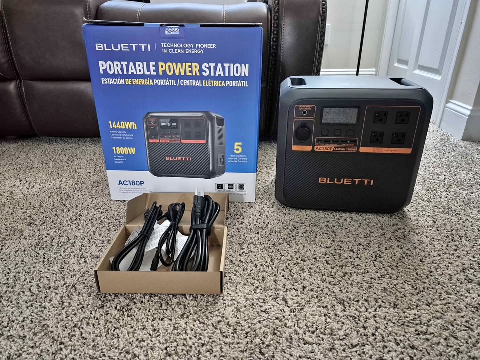 Bluetti AC180P portable power station shown in a real-world home setting
